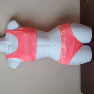 NWOT Justice neon orange 2 piece girls swim suit sz 16  🌛